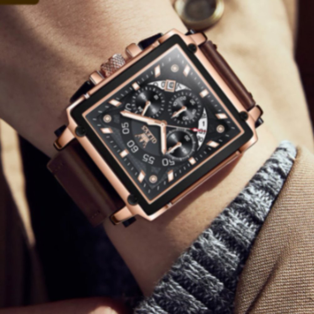 Original Watch for Men Top Brand Luxury Hollow Square Sport Watch Fashion Leathe
